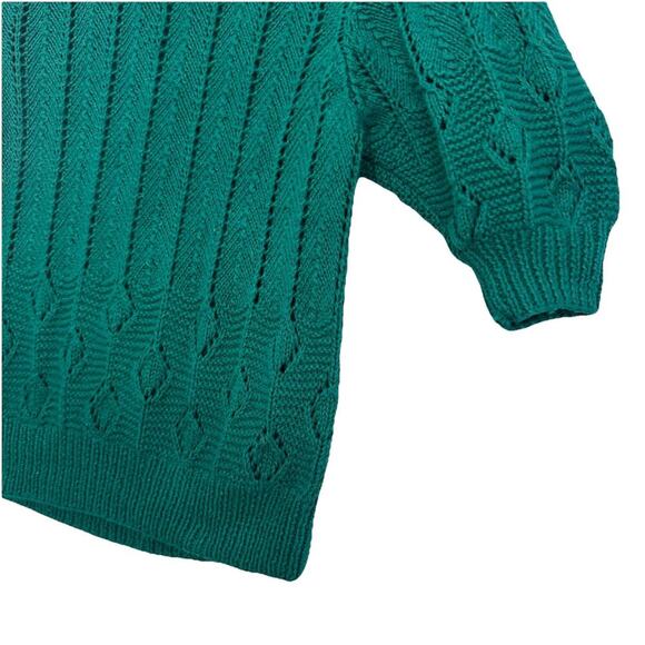 Vtg Hand Knit Crochet Sweater Womens S Green Lace Collar Cottage Modest Coquette - Picture 5 of 11